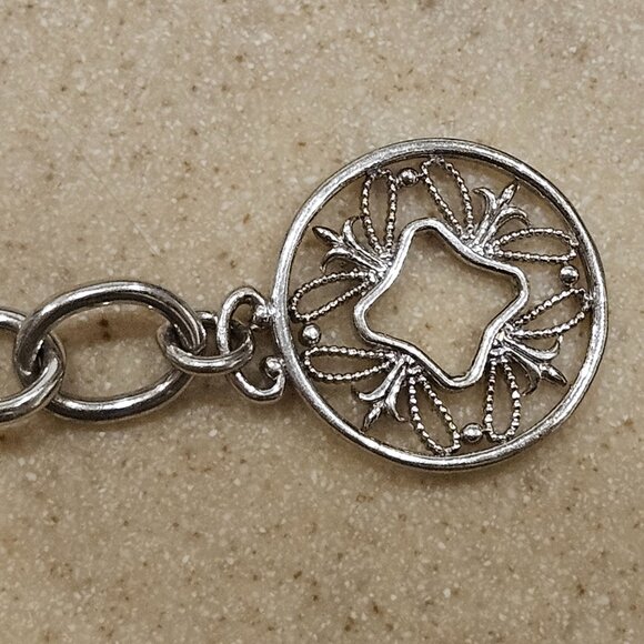 RARE VINTAGE MONICA RICH KOSANN SILVER CHARM ROLO TOGGLE FILIGREE BRACELET - Picture 7 of 12